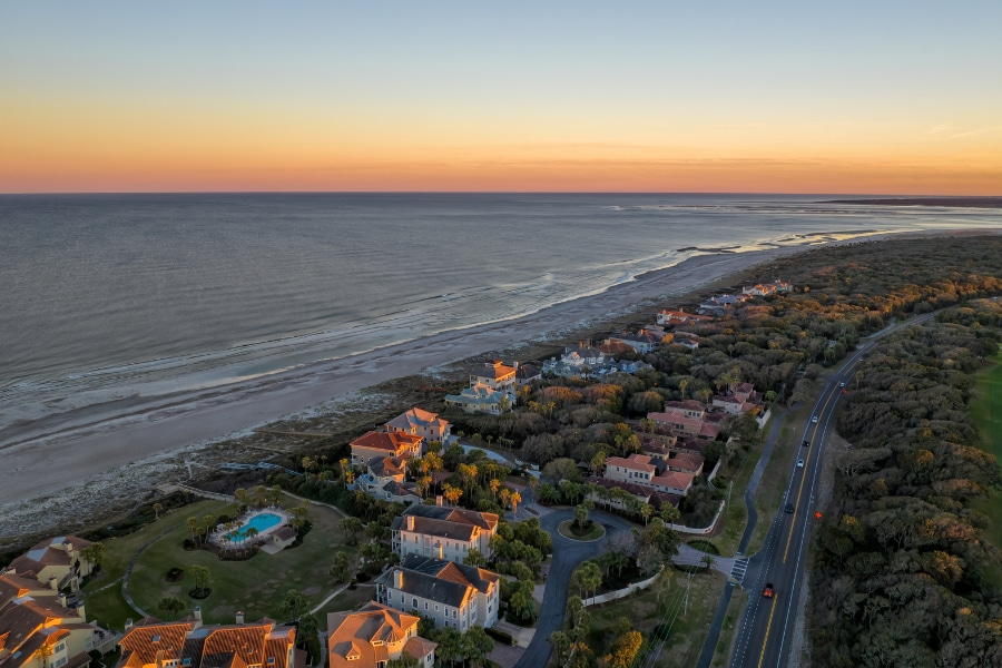 aerial view of Amelia Island at sunset in the fall