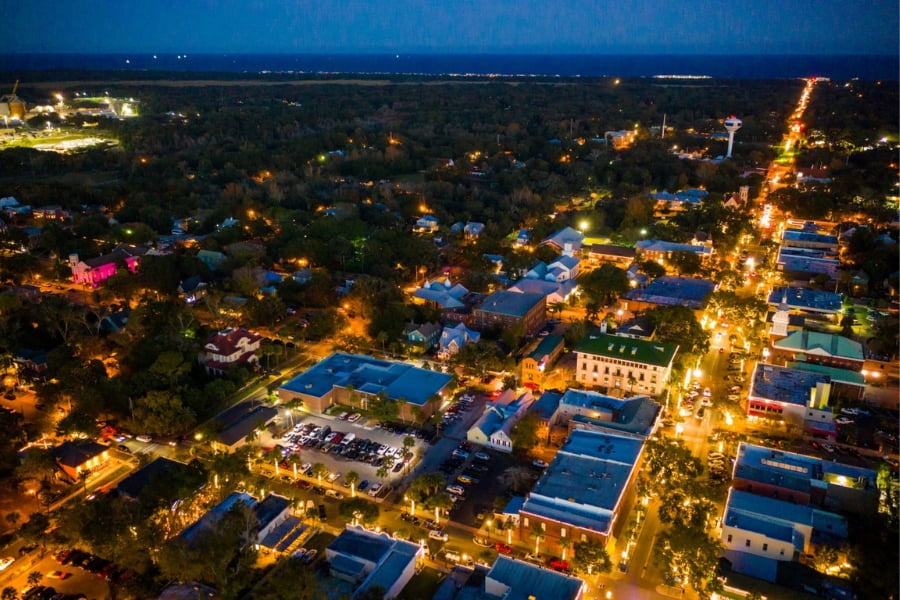 downtown Amelia Island at night time