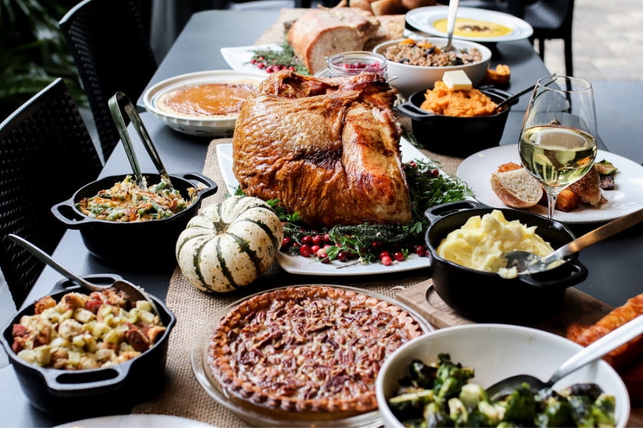 Thanksgiving dinner from with turkey and side dishes at Amelia Island restaurant