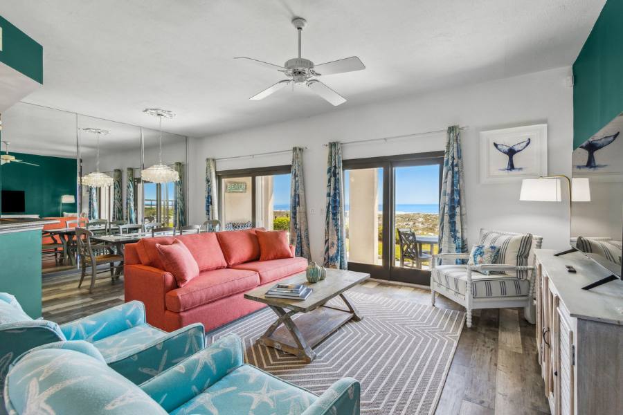 Comfortable living space at a Stay Better vacation rental in Amelia island